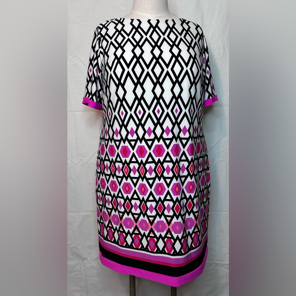 Eliza J Geometric Shift Dress Pink Black White 16W